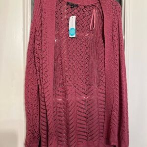Pink Intricate Knit Cardigan Sweater